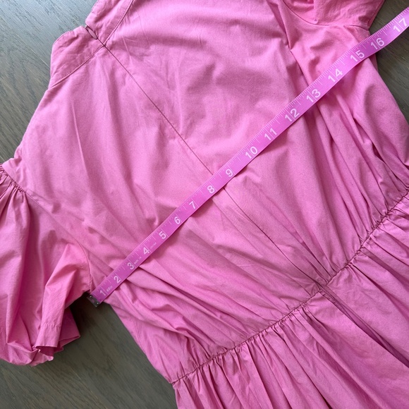 ARIAS Pink Poplin Gathered Shoulder Midi Puff Sleeve Dress - Size 0 - Picture 8 of 11